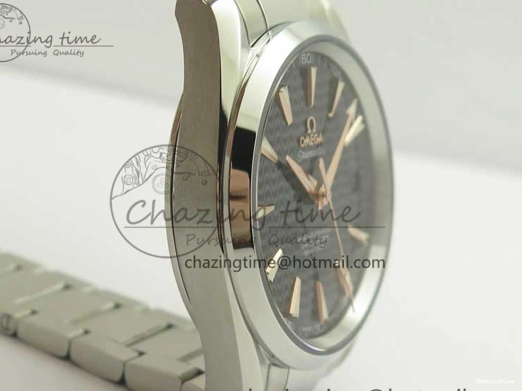 0129 FlexibleFit Aqua Terra 150M SS VSF 1:1 Best Edition Black Wave Textured Dial RG Hand on SS Bracelet A8500 Super Clone 8032